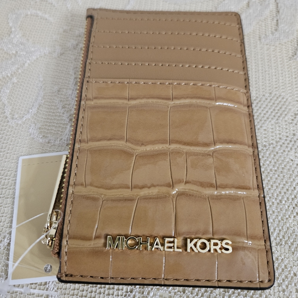 Michael Kors Ladies Jet Set Travel Tan/Camel Card Case Wallet Coin Pouch